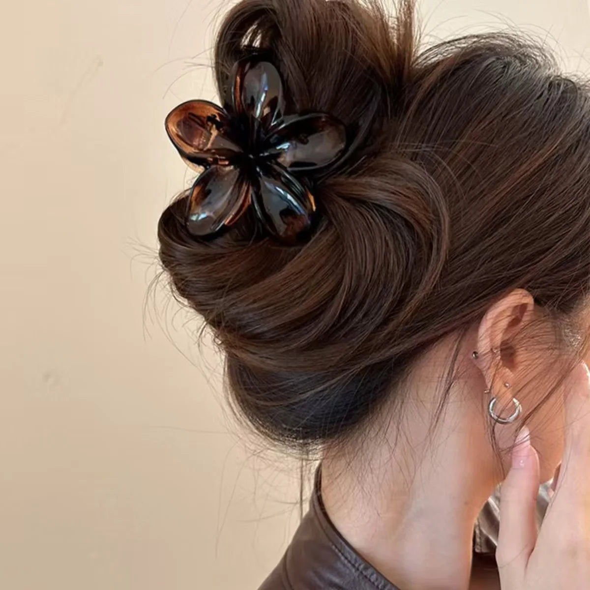 Women's Laser Mermaid Princess Flower Shaped 8cm/3.15in Large-Size Brown Beige Lightweight Plastic Hair Clips Fashionable