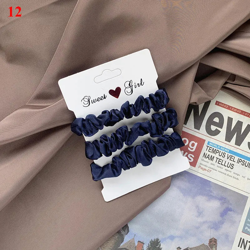 3pcs/set Woman Silk Hair Scrunchies Set Solid Colors Rubber Band Girls Ponytail Holders Hair Ties Women Hair Accessories
