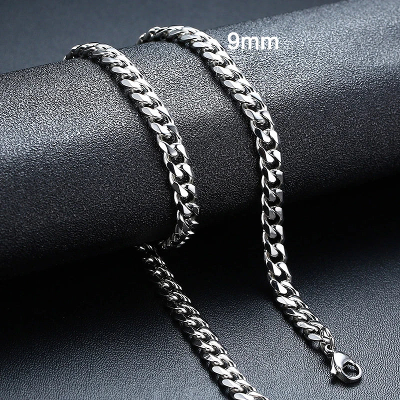 Vnox 18-70cm Curb Chain Necklaces 3-11mm Men's Miami Cuban Link Classic Punk Heavy Metal Stainless Steel Long Women Necklace