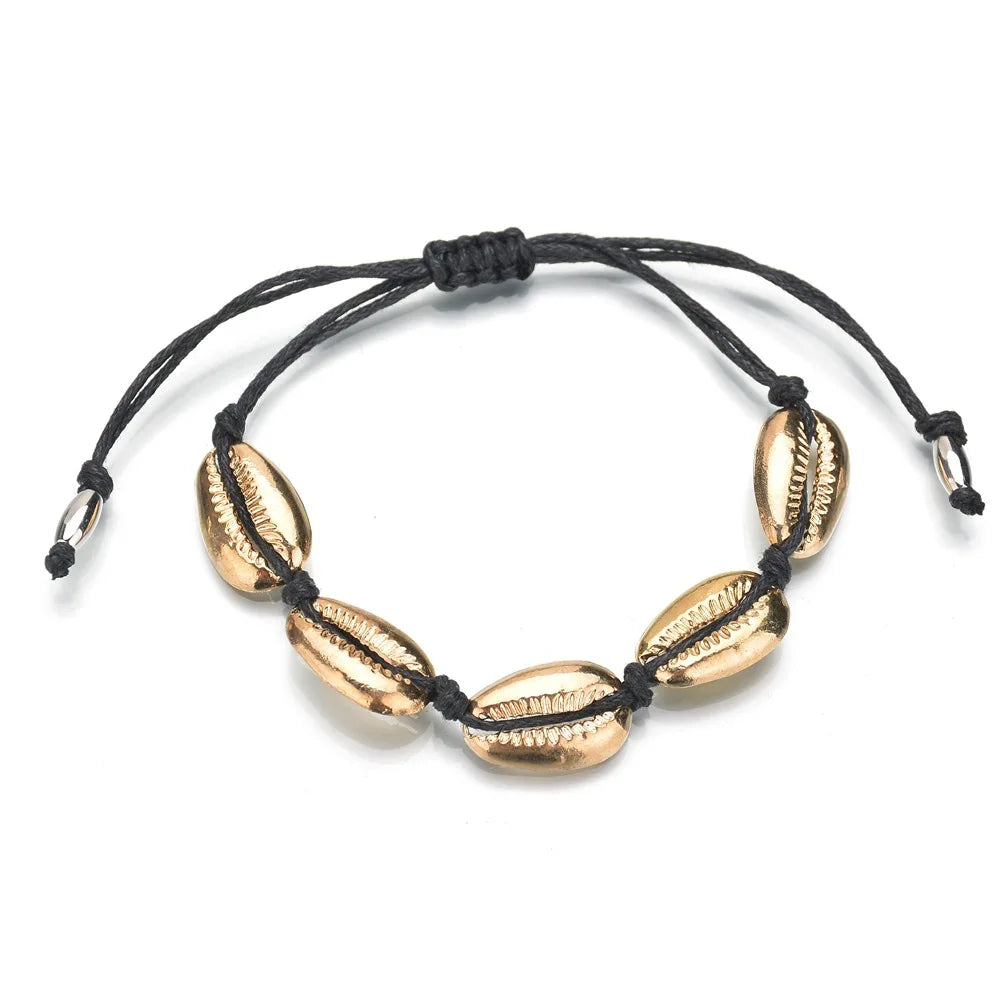 Bohemian Natural Sea Shell Charm Bracelets For Women Men Summer Sandy Beach Handmade String Rope Chains Bangle DIY Jewelry