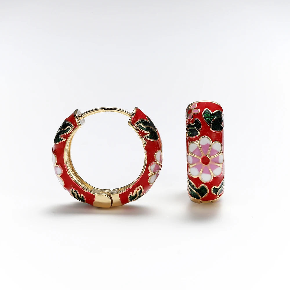 New Fashion Enamel Flower Huggie Hoop Earrings for Women Vintage Boho Circle Small Earrings Statement Jewelry 2022 Brincos Gifts