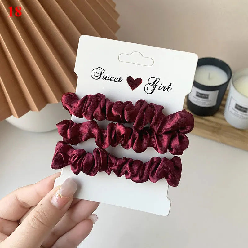 3pcs/set Woman Silk Hair Scrunchies Set Solid Colors Rubber Band Girls Ponytail Holders Hair Ties Women Hair Accessories