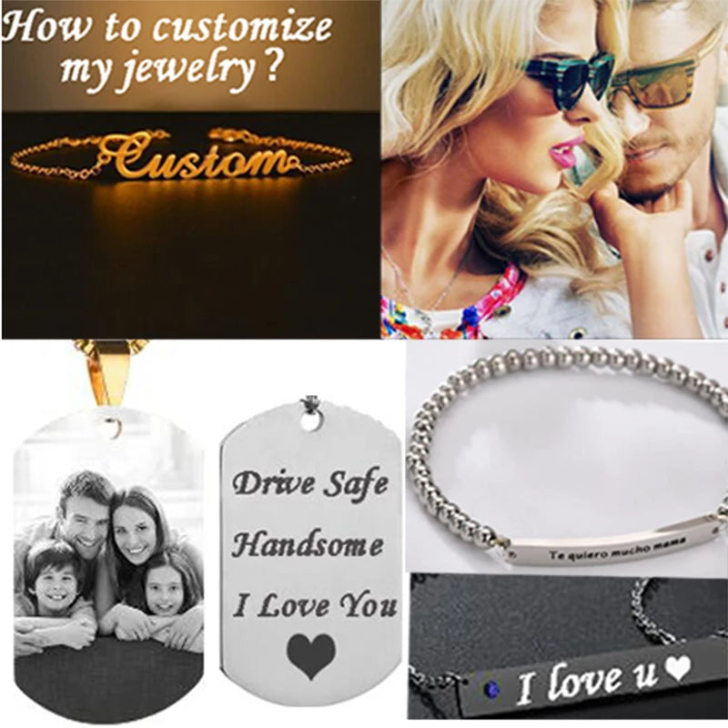 Atoztide 10mm Punk Men Personalised Engraved Name Date Bracelets for Women Thick Chain Stainless Steel Jewelry Bangle Gift
