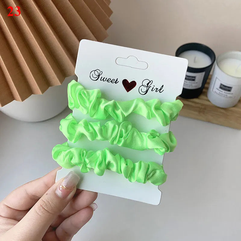3pcs/set Woman Silk Hair Scrunchies Set Solid Colors Rubber Band Girls Ponytail Holders Hair Ties Women Hair Accessories