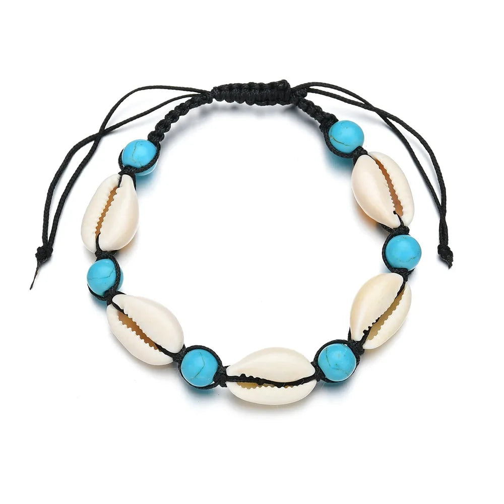 Bohemian Natural Sea Shell Charm Bracelets For Women Men Summer Sandy Beach Handmade String Rope Chains Bangle DIY Jewelry