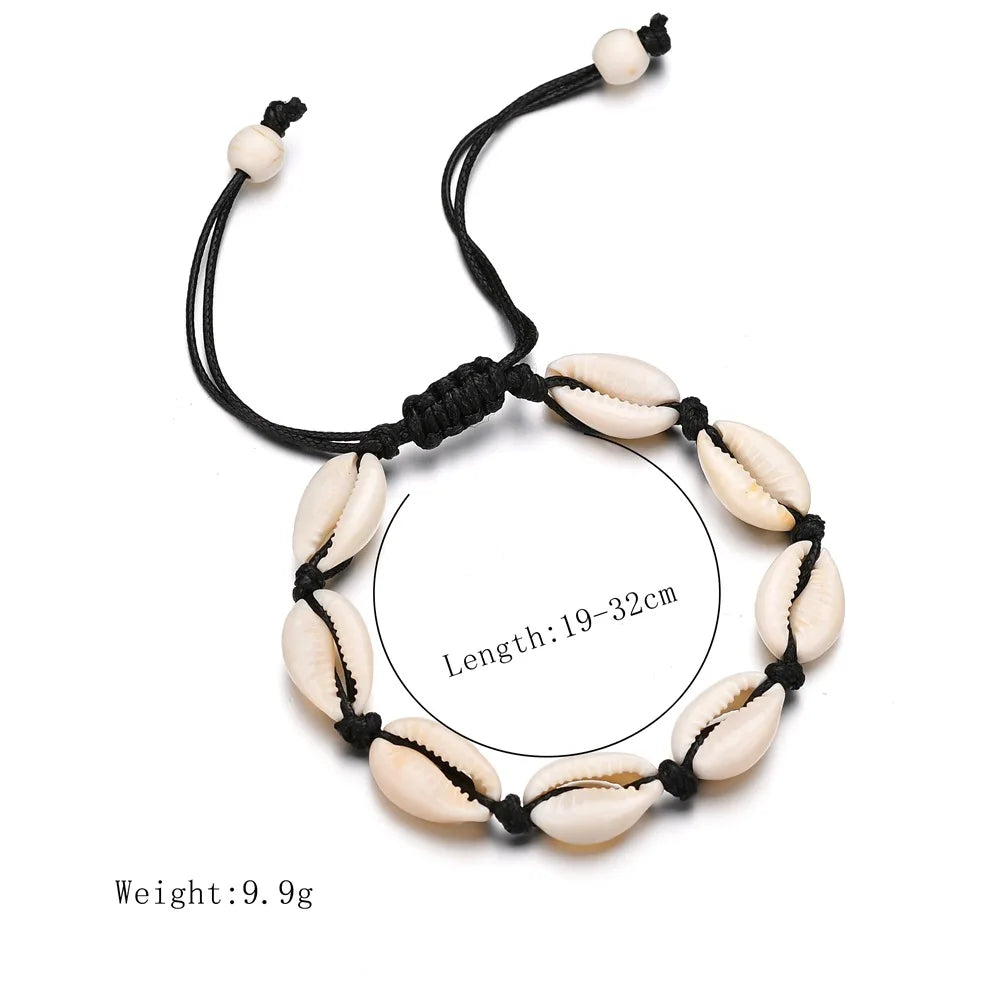 Bohemian Natural Sea Shell Charm Bracelets For Women Men Summer Sandy Beach Handmade String Rope Chains Bangle DIY Jewelry