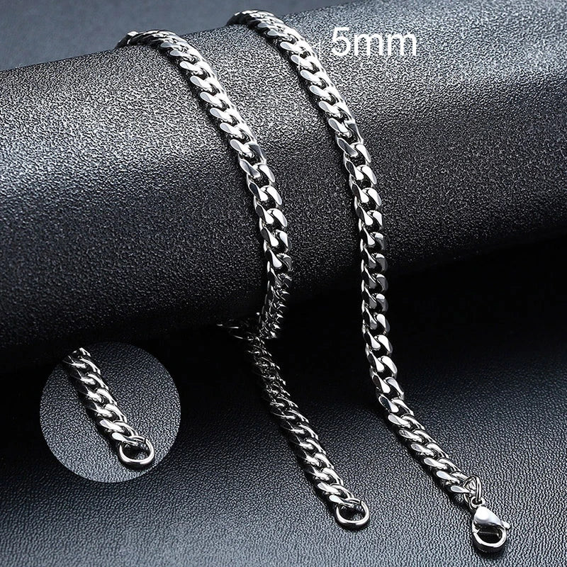 Vnox 18-70cm Curb Chain Necklaces 3-11mm Men's Miami Cuban Link Classic Punk Heavy Metal Stainless Steel Long Women Necklace
