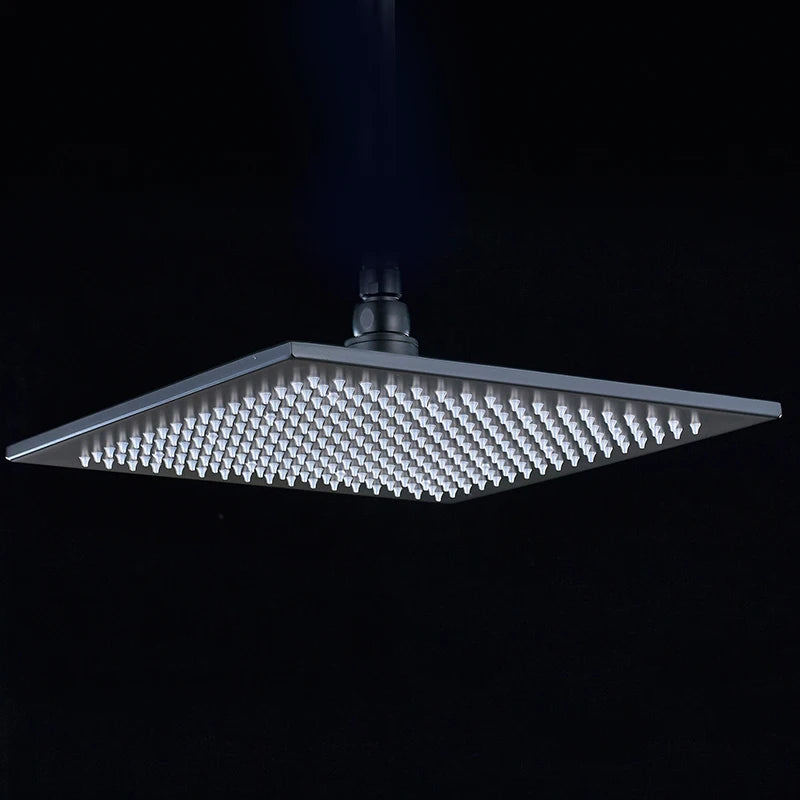 Luxury Brushed Nickel LED 16" Rainfall Shower Head Stainless Steel Square Color Changing Lights Showerhead