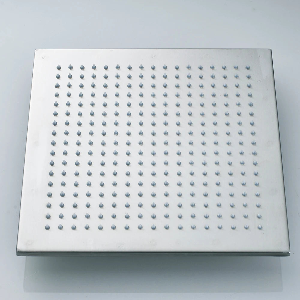 Luxury Brushed Nickel LED 16" Rainfall Shower Head Stainless Steel Square Color Changing Lights Showerhead