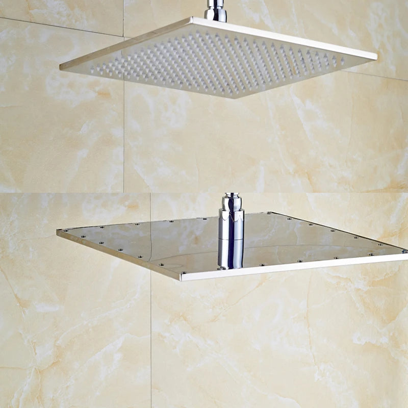 Luxury Brushed Nickel LED 16" Rainfall Shower Head Stainless Steel Square Color Changing Lights Showerhead