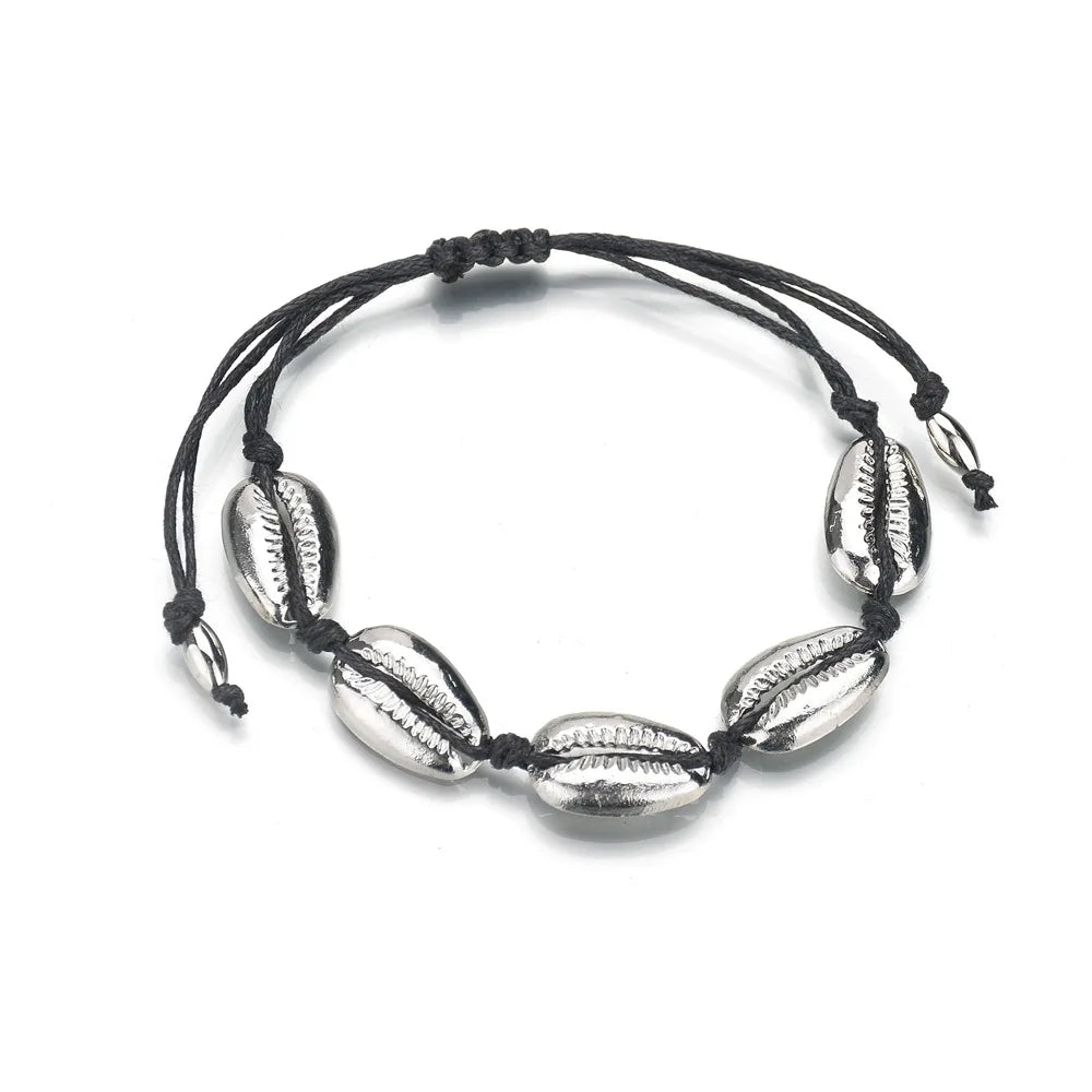 Bohemian Natural Sea Shell Charm Bracelets For Women Men Summer Sandy Beach Handmade String Rope Chains Bangle DIY Jewelry