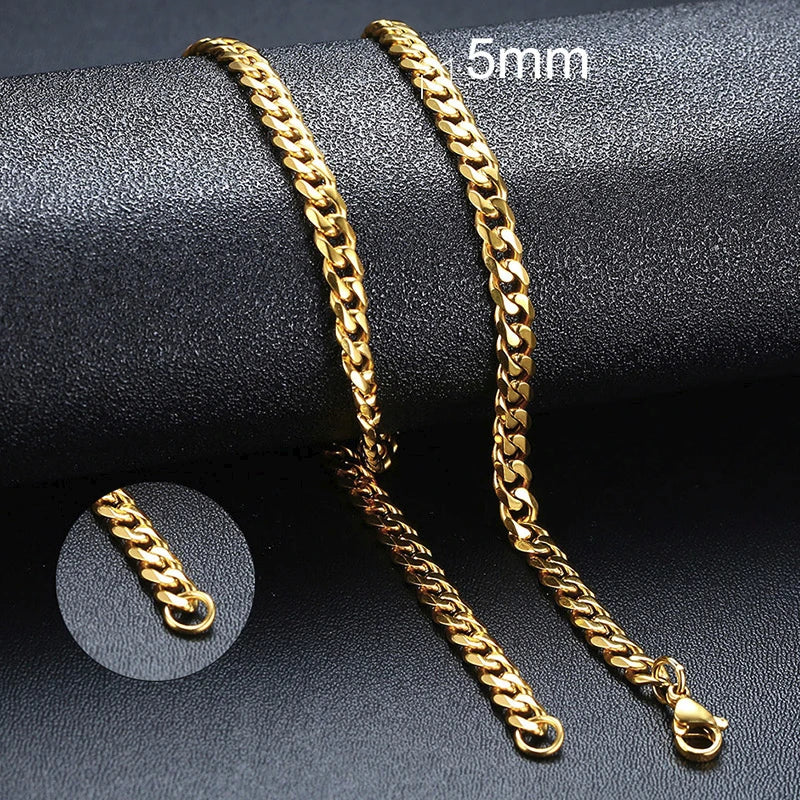 Vnox 18-70cm Curb Chain Necklaces 3-11mm Men's Miami Cuban Link Classic Punk Heavy Metal Stainless Steel Long Women Necklace
