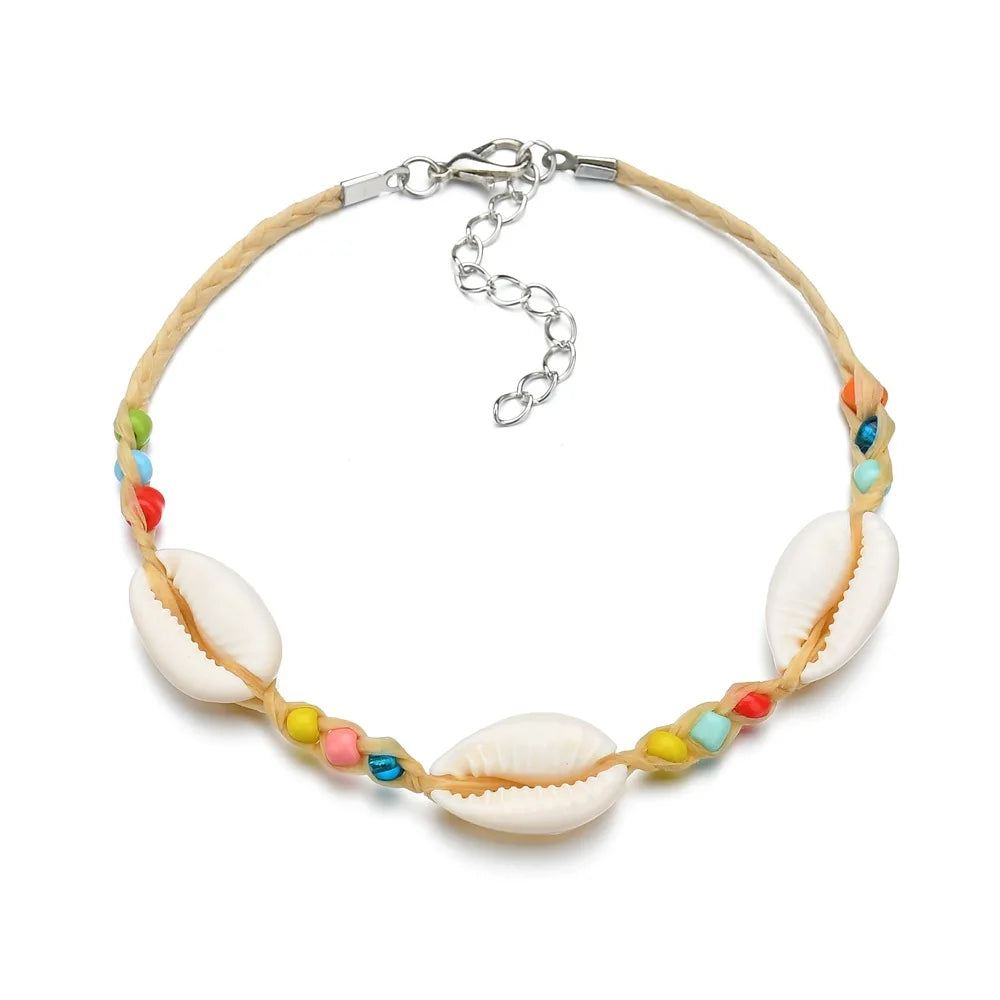 Bohemian Natural Sea Shell Charm Bracelets For Women Men Summer Sandy Beach Handmade String Rope Chains Bangle DIY Jewelry