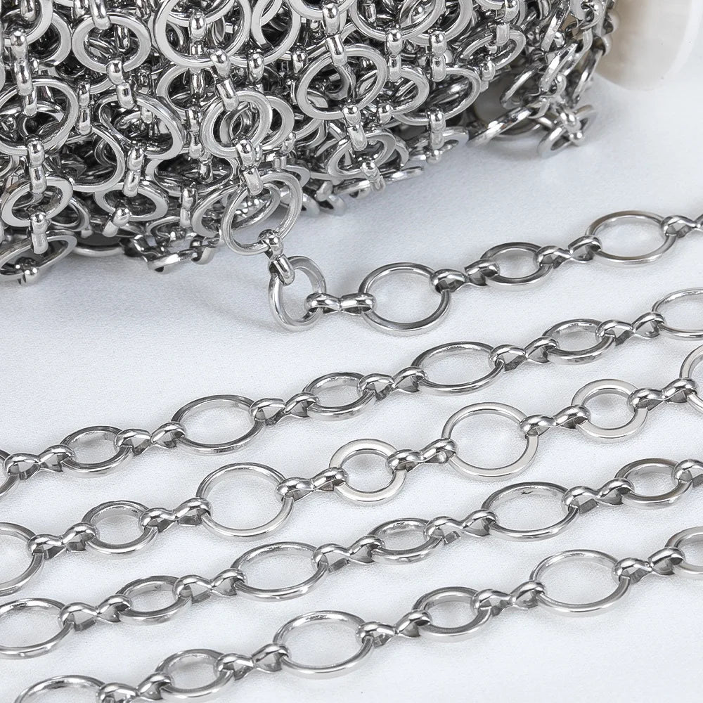 1meter Flat Geometric Heart Round Square Design Necklaces Chain Stainless Steel Link Chains DIY Bracelets Jewelry Making Chains