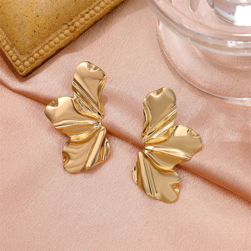 Stainless Steel Chic Half Flower Stud Earrings Minimalist Irregular Petal for Women 2024 New Gold Color Earrings Party Jewelry