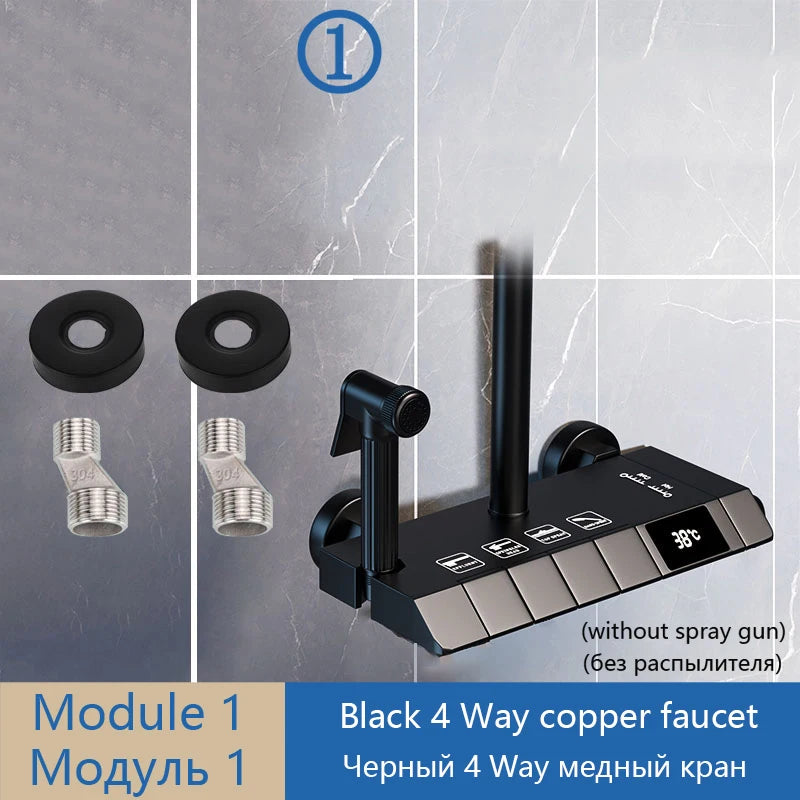 Shower Set Accessories Brass Shower System Bathroom Thermostatic Faucet Hot Cold Mixed Bathtub Shower Faucet LED Digital Faucet