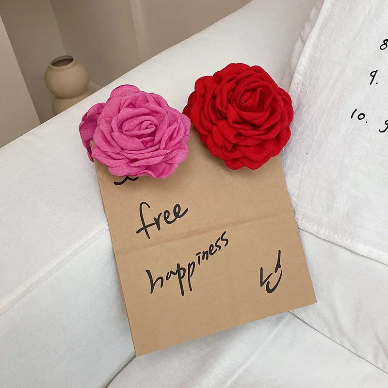 Korean Fabric Rose Flower Hair Claw Clip Women Girls Fashion Barrettes Plastic Hair Grab Clamp Headwear Hair Accessories