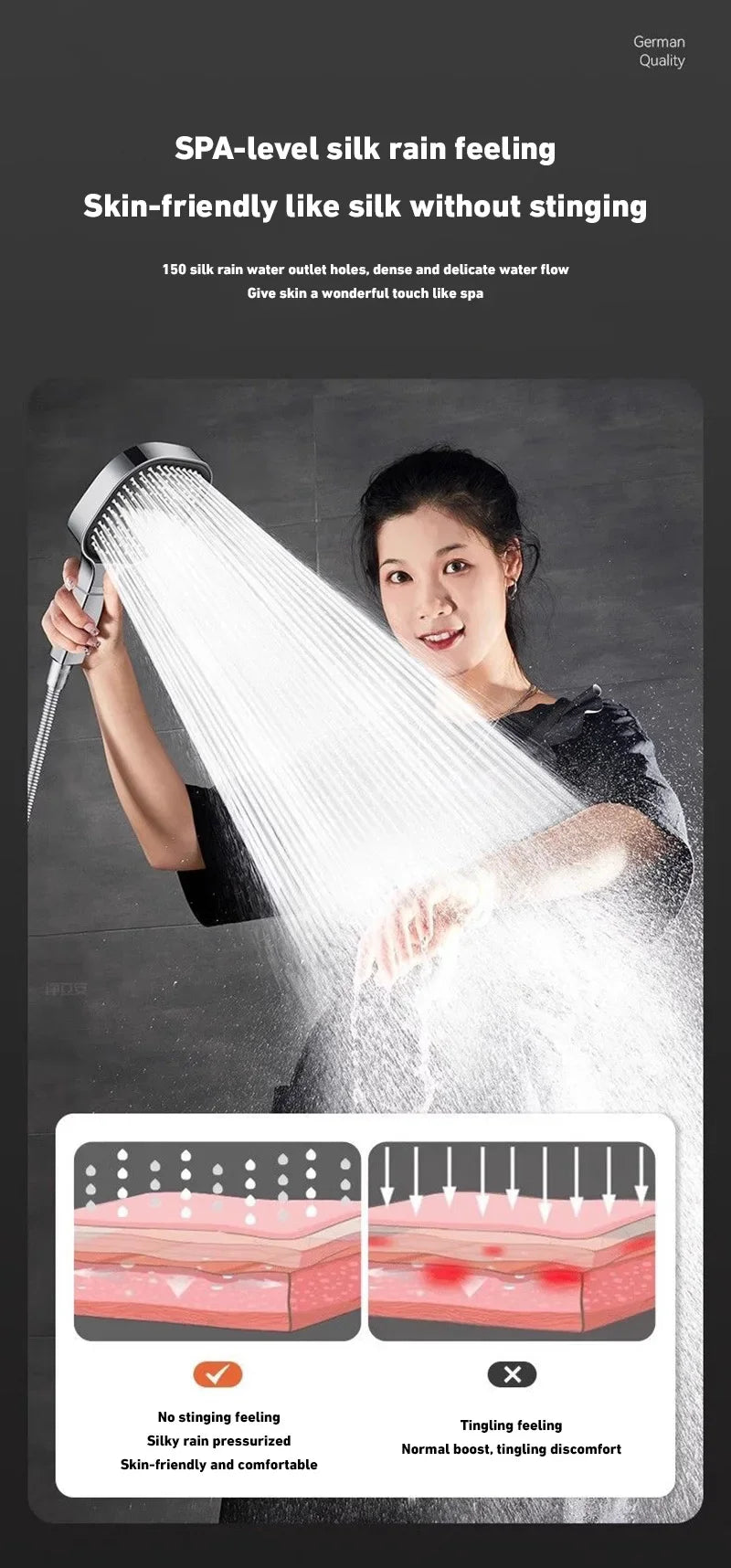 Shower Head Adjustable 3 Mode Rainfall Shower Large Flow Showerhead High Pressure Water Saving Shower Mixer Bathroom 2025