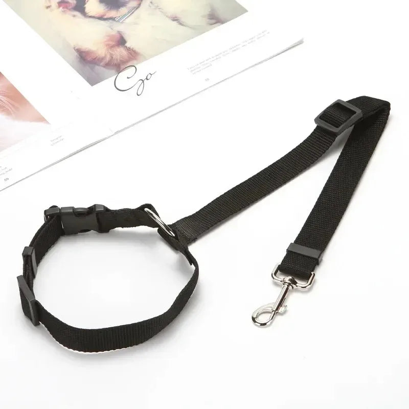 Adjustable Solid Color Pet Car Seat Belt Two-in-One Nylon Lead Leash Backseat Safety Harness Collar for Dogs Pet Travel Accessor