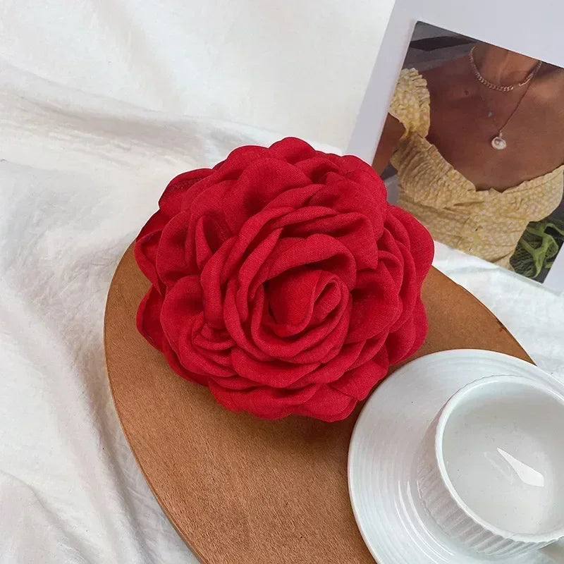 Korean Fabric Rose Flower Hair Claw Clip Women Girls Fashion Barrettes Plastic Hair Grab Clamp Headwear Hair Accessories
