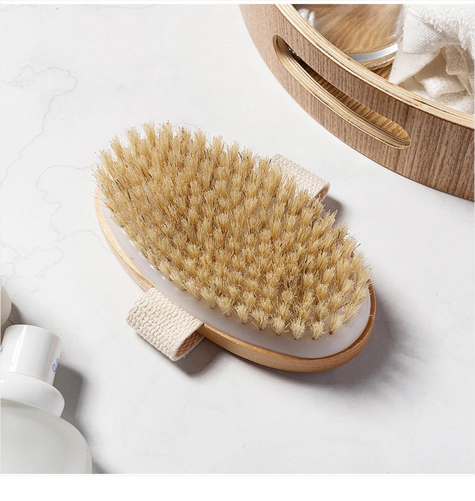 Wet and Dry Body Brush Exfoliator with Soft Bristles Body Scrub Brush for Cellulite and Lymphatic Bath Shower Skin Care Tool