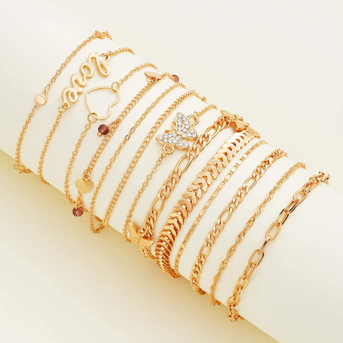 15pcs Bohemian Elegant Gold Color Anklets Set Shell Pearl Butterfly Heart Charms Multi-Layer Fashion Jewelry For Women Summer