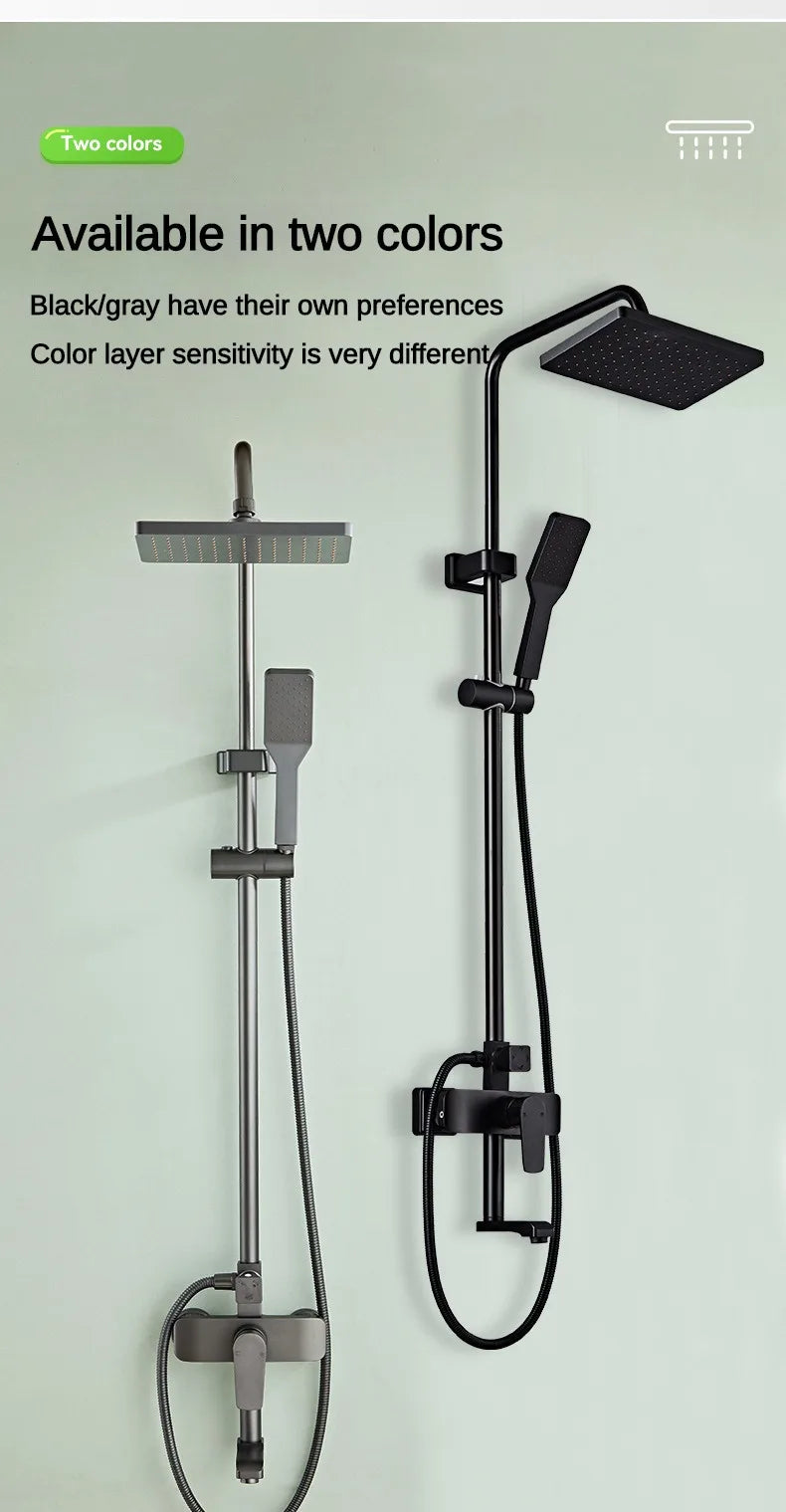 Grey Bathroom Shower Set Space Aluminum Three-function Wall Mounted Rotatable Faucets Rainfall Pressurized Shower Systerm