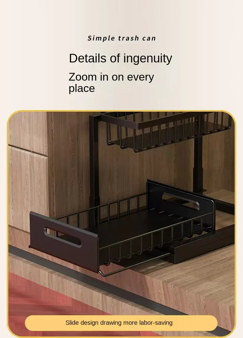 Kitchen sink cabinet organizer, multi-functional layered shelf, seasoning drawer, pull-out storage rack