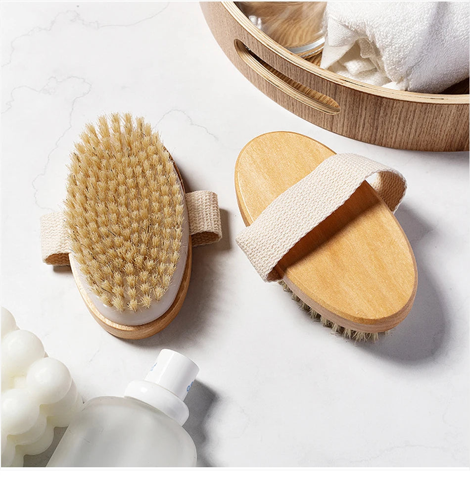 Wet and Dry Body Brush Exfoliator with Soft Bristles Body Scrub Brush for Cellulite and Lymphatic Bath Shower Skin Care Tool