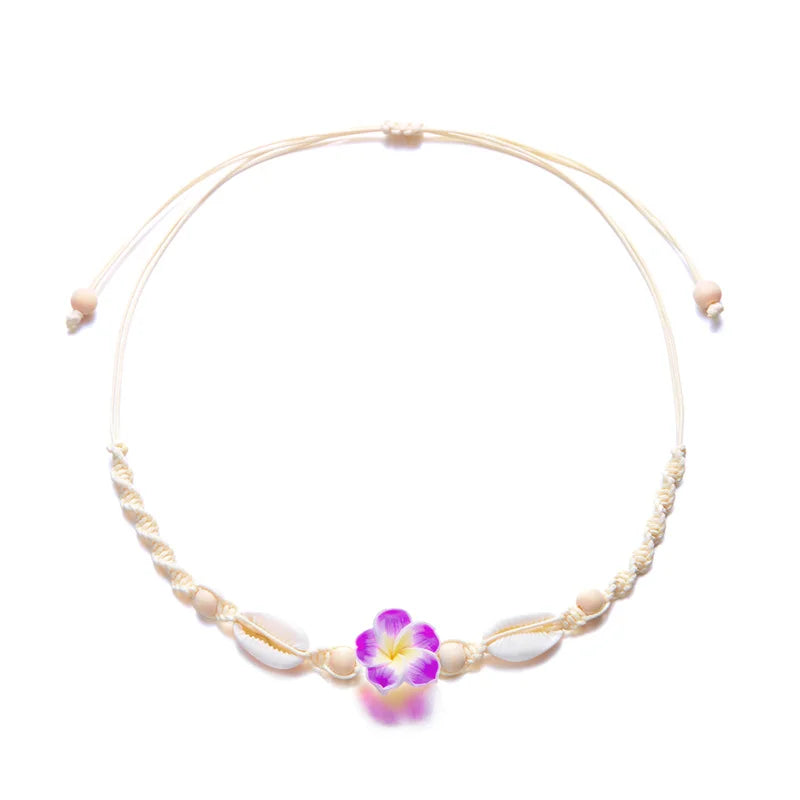 Bohemia Sea Shell Choker Necklace For Women Fashion Summer Sweet Flower Pendant Hand-woven Rope Neck Chain Jewelry Accessory