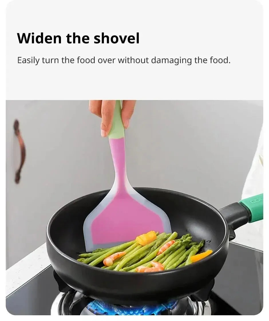 1PCS Random Color Silicone Kitchen Ware Cooking Utensils Spatula Beef Meat Egg Kitchen Scraper Wide Pizza Cooking Tools Shovel