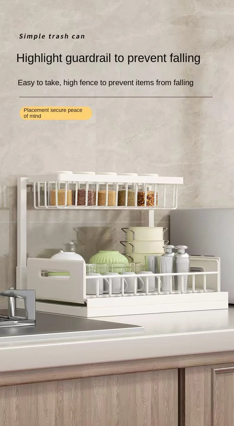 Kitchen sink cabinet organizer, multi-functional layered shelf, seasoning drawer, pull-out storage rack