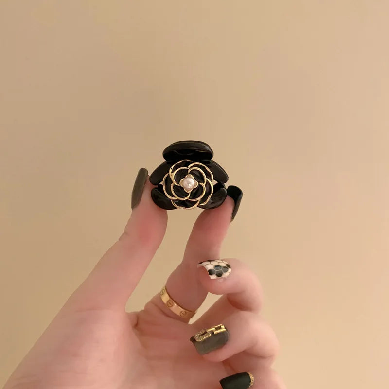 Black Flower Mini Hair Claws Elegant Temperament Camellia Hair Clip Princess Side Clip Women Girls Fashion Bangs Clips Hairpins