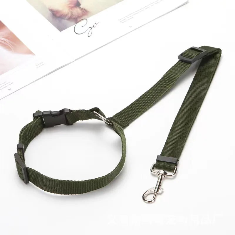 Adjustable Solid Color Pet Car Seat Belt Two-in-One Nylon Lead Leash Backseat Safety Harness Collar for Dogs Pet Travel Accessor