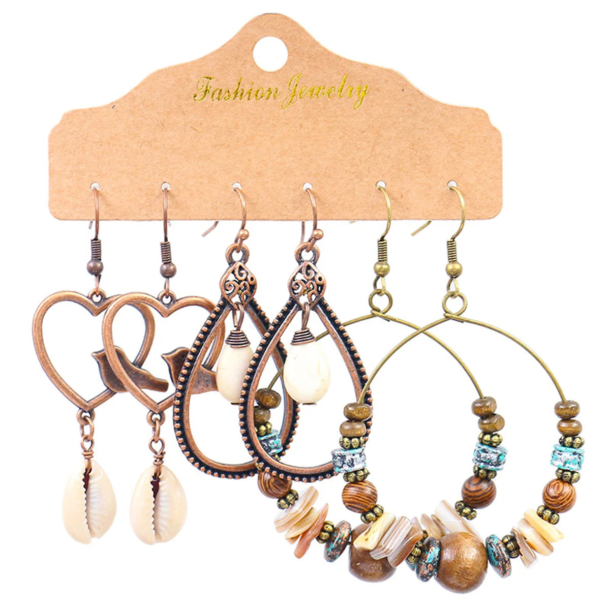 Boho Ethnic Vintage Geometric Earrings Set For Women Fashion Hollow Metal Waterdrop Round Leaf Tassel Drop Earring Party Jewelry
