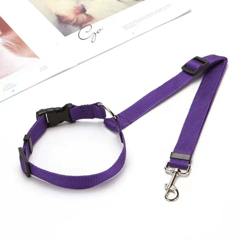 Adjustable Solid Color Pet Car Seat Belt Two-in-One Nylon Lead Leash Backseat Safety Harness Collar for Dogs Pet Travel Accessor