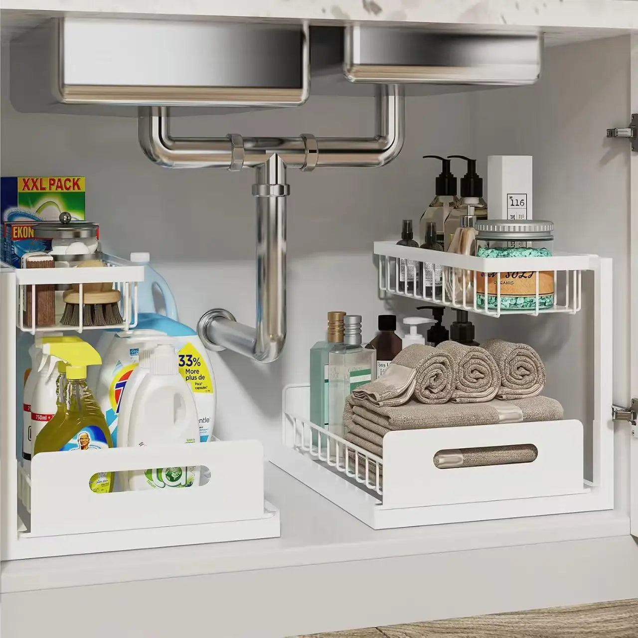 Kitchen sink cabinet organizer, multi-functional layered shelf, seasoning drawer, pull-out storage rack