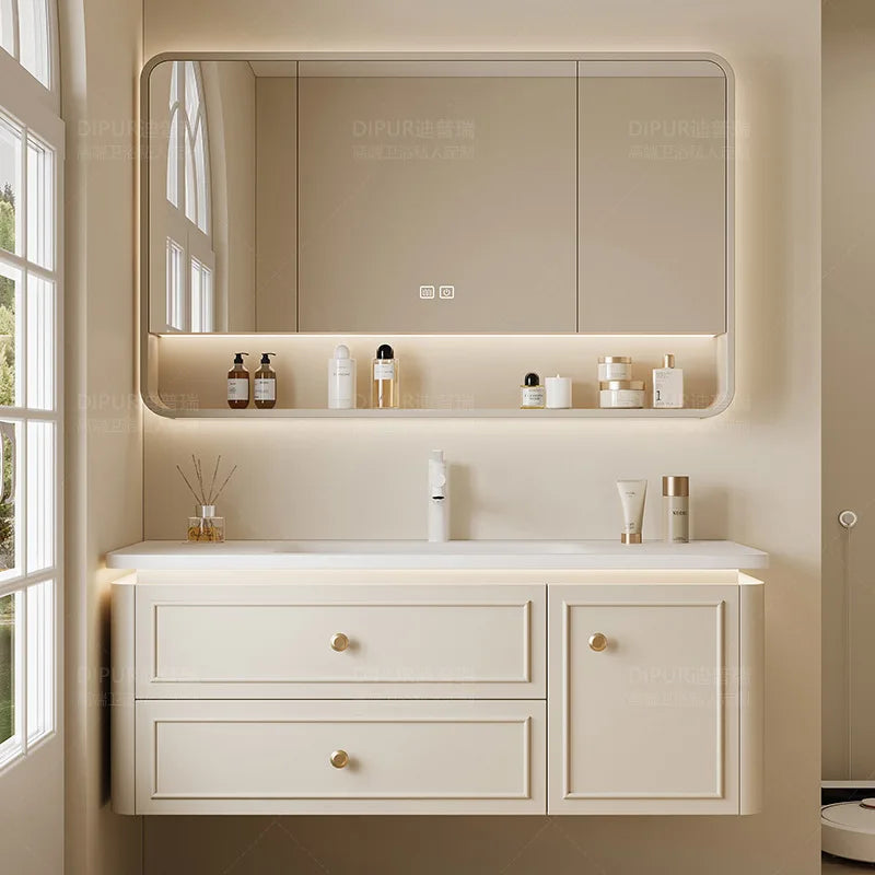 Modern Bathroom Cabinet Corian Integrated Ceramic Basin Oak Painted Cabinet French Premium Toilet Hand Wash Basin Combination