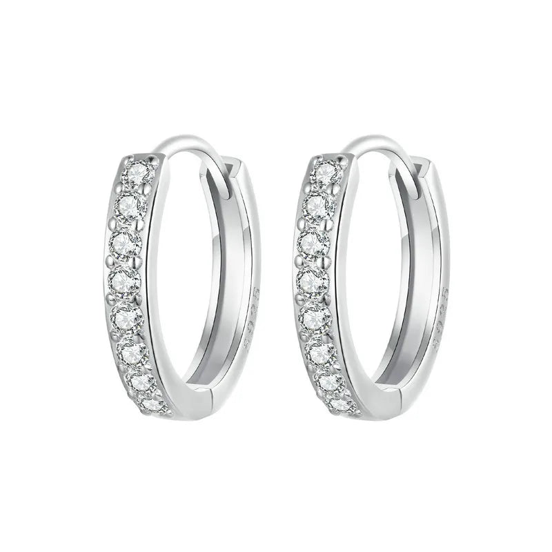 BAMOER 925 Sterling Silver Classic CZ Huggie Hoop Earrings, White Gold Plated Cartilage Piercing Earrings Ear Cuff for Women