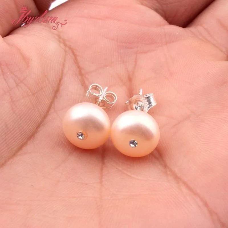 9mm Round Pink Purple White Natural Freshwater Pearl Elegant Minimalist Stud Earrings 1 Pair Party Anniversary Jewelry Gift