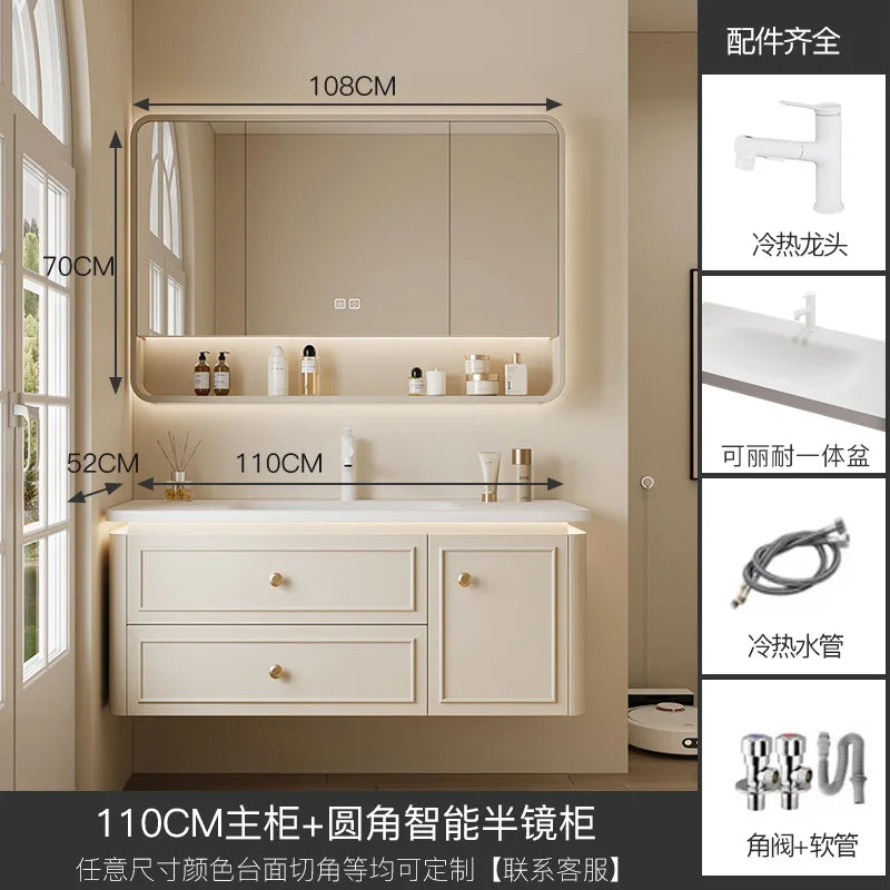 Modern Bathroom Cabinet Corian Integrated Ceramic Basin Oak Painted Cabinet French Premium Toilet Hand Wash Basin Combination