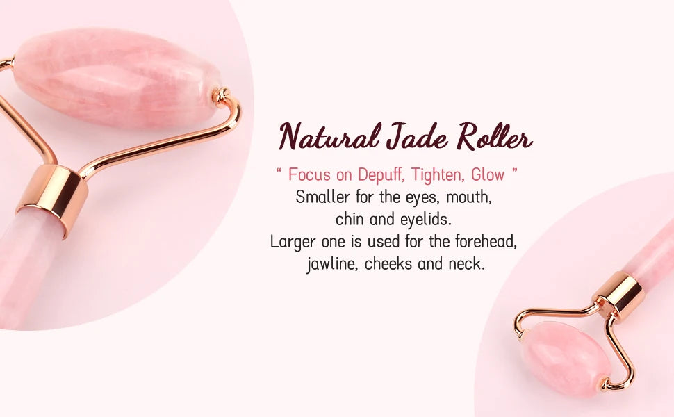 Green Natural Jade Roller Gua Sha Set Facial Body Massager Roller Face Lifting Beauty Massage Tools Rose Glass Quartz Massager