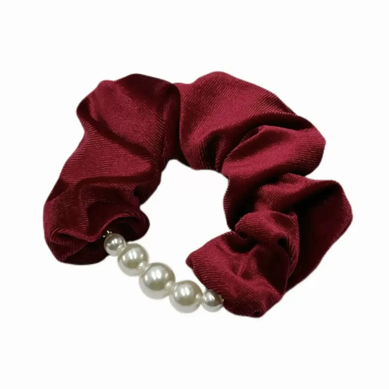 Women Pearl Ornament Satin Hair Scrunchies Elegant Solid Color Hair Tie Elastic Head Band Korean Style Ponytail Hair Accessories