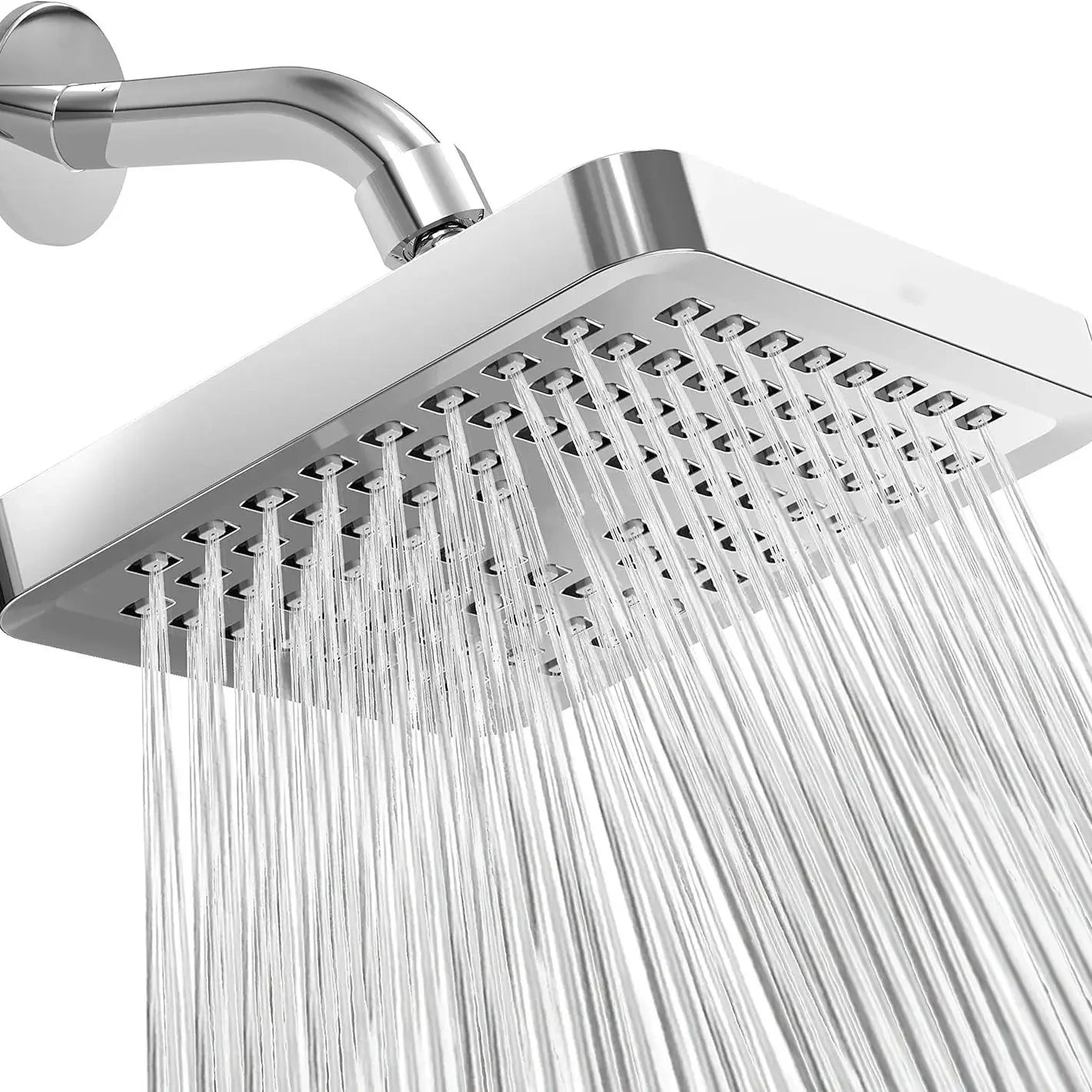 New 6 inches High Pressure Rain Shower Head with Arm 1min Installation Polished Chrome Rainfall Showerhead Anti-Clogging Nozzles