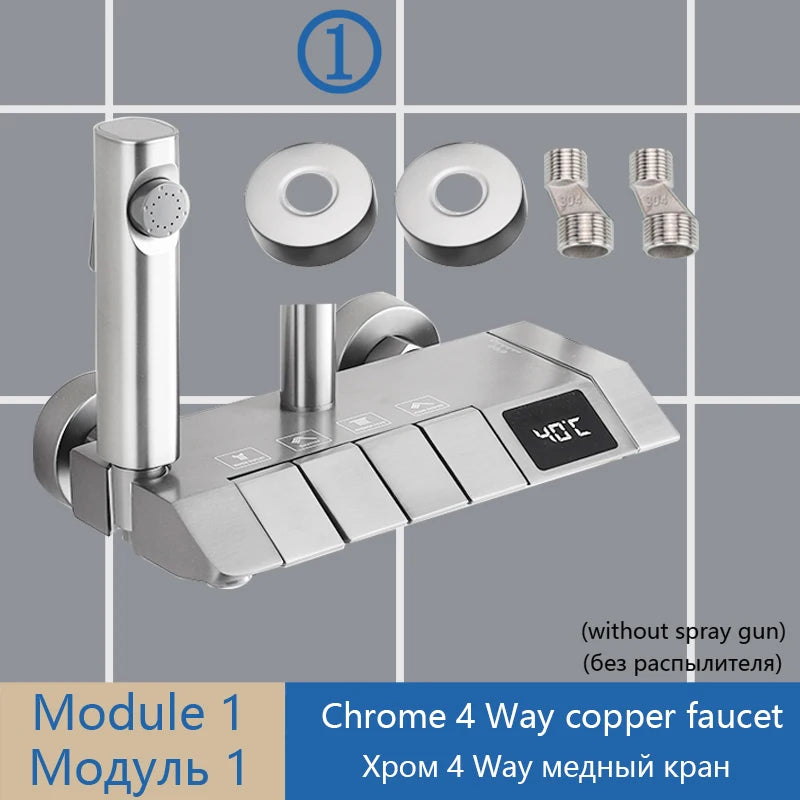 Shower Set Accessories Brass Shower System Bathroom Thermostatic Faucet Hot Cold Mixed Bathtub Shower Faucet LED Digital Faucet