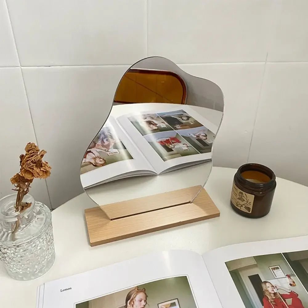 Wooden Irregular Makeup Mirror Cloud Shaped Frameless Decorative Mirror Living Room Bedroom Bathroom Acrylic Makeup Mirror