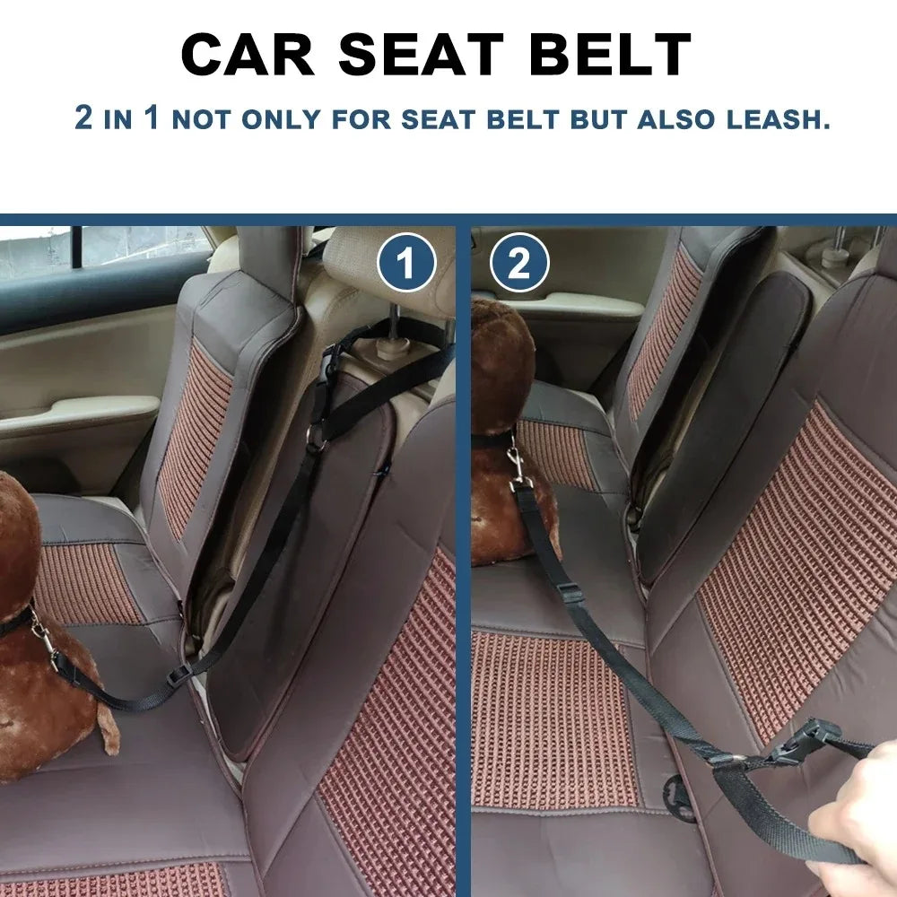 Adjustable Solid Color Pet Car Seat Belt Two-in-One Nylon Lead Leash Backseat Safety Harness Collar for Dogs Pet Travel Accessor