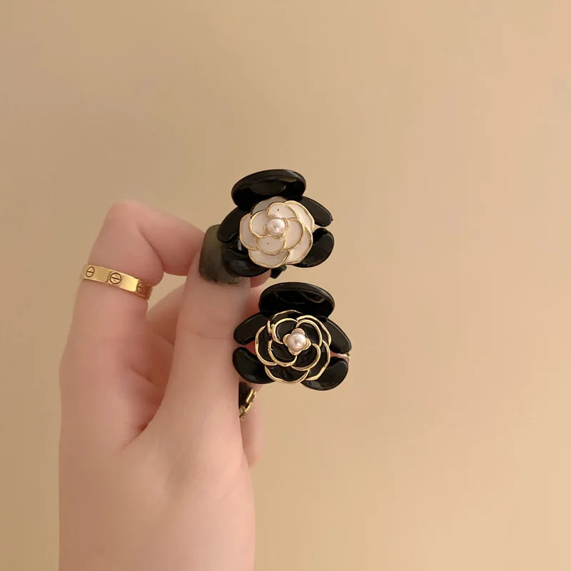Black Flower Mini Hair Claws Elegant Temperament Camellia Hair Clip Princess Side Clip Women Girls Fashion Bangs Clips Hairpins