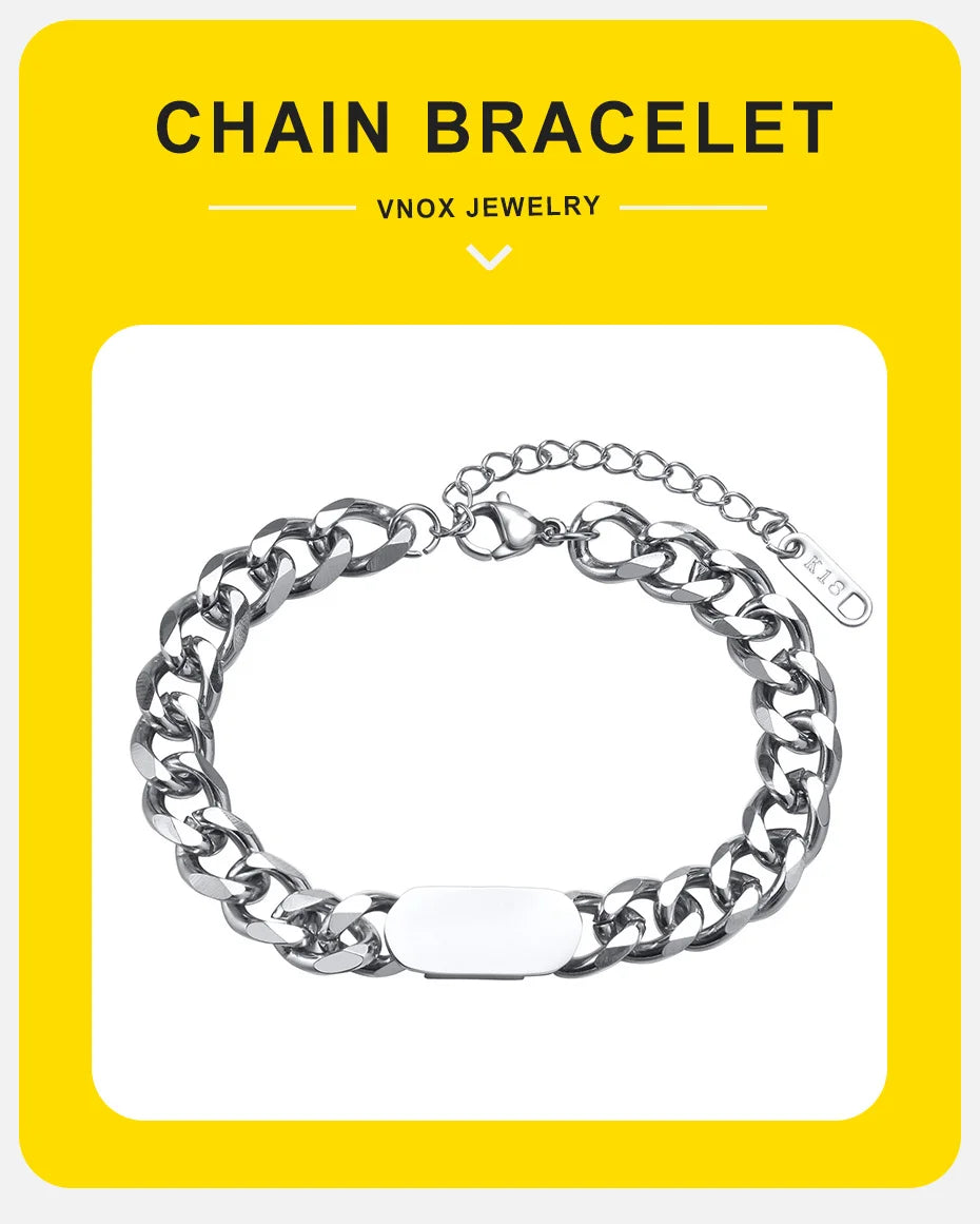 Vnox Mens Womens Cuban Chain Bracelets, 7.5mm Stainless Steel links Wristband, Adjustable Simple Personality Jewelry