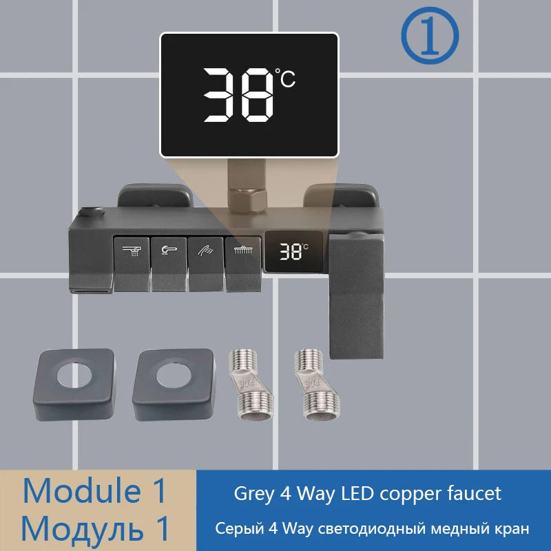 Shower Set Accessories Brass Shower System Bathroom Thermostatic Faucet Hot Cold Mixed Bathtub Shower Faucet LED Digital Faucet